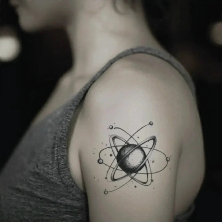 atom symbol bicep temporary tattoo idea design