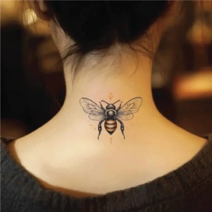 simple vintage bee neck temporary tattoo idea design