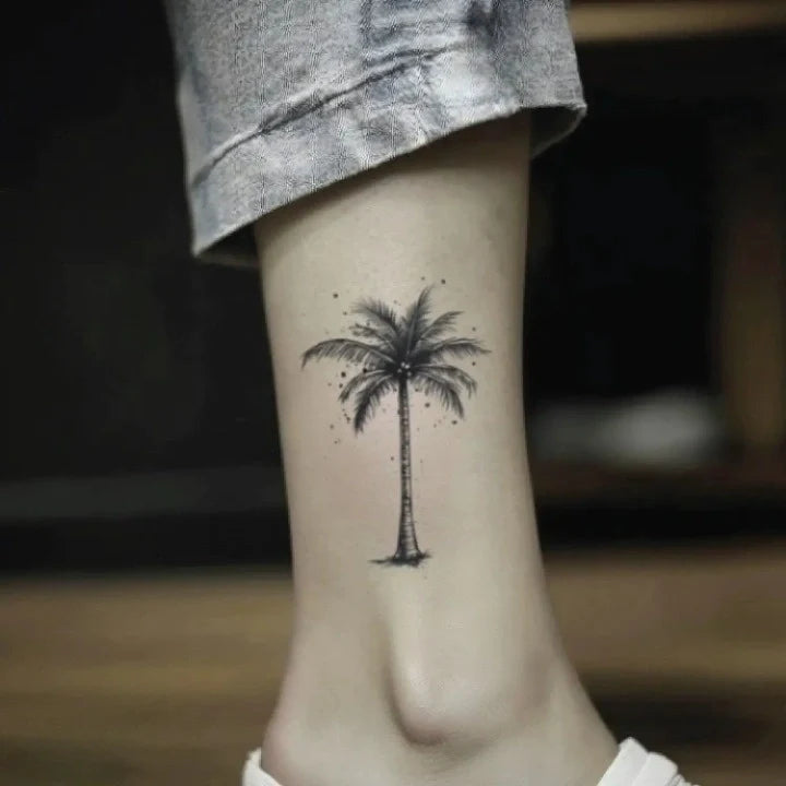simple minimalist palm tree ankle temporary tattoo idea design