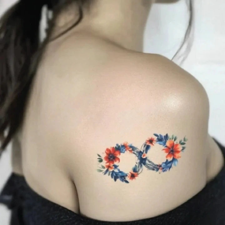 flower infinity symbol shoulder temporary tattoo idea design