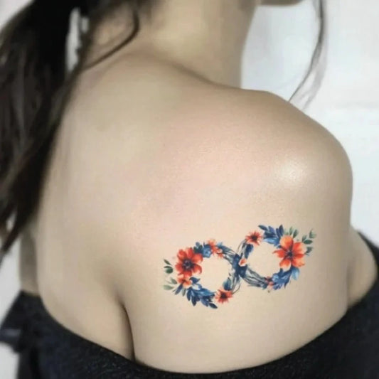 flower infinity symbol shoulder temporary tattoo idea design