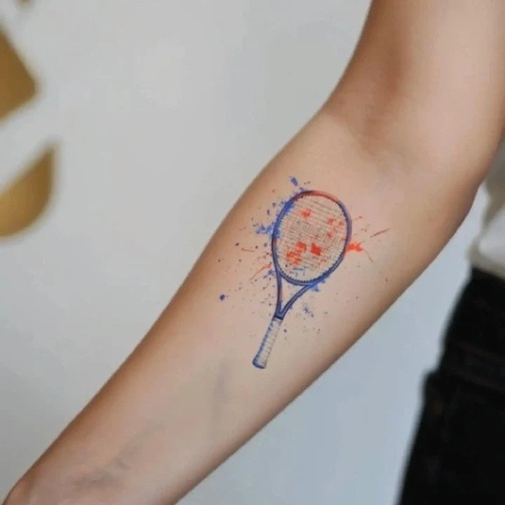 watercolor tennis racket forearm temporary tattoo idea design