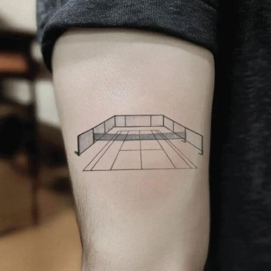 tennis court outline bicep temporary tattoo idea design