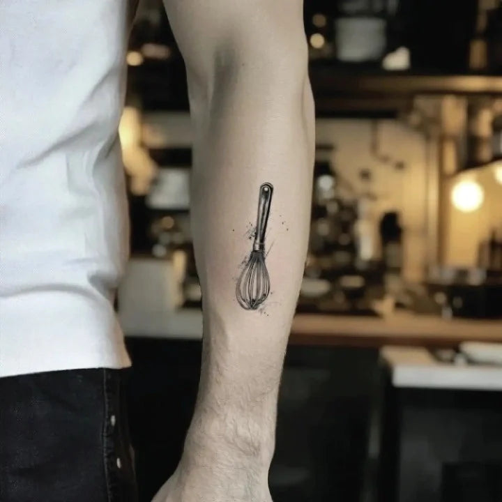 chef wire whisk forearm temporary tattoo idea design