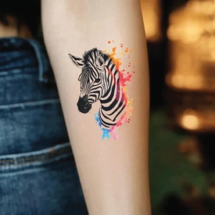 watercolor zebra forearm temporary tattoo idea design