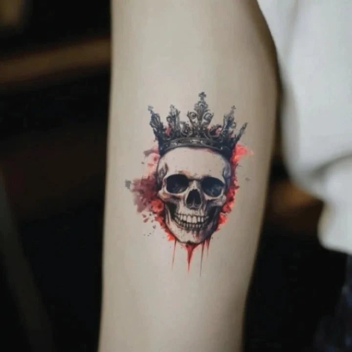 skull crown bicep temporary tattoo idea design