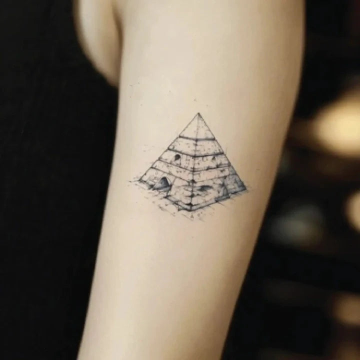 egyptian pyramid outline bicep temporary tattoo idea design
