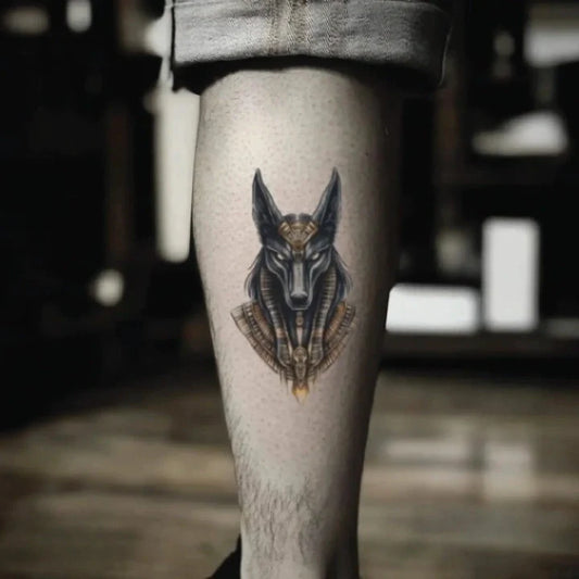 egyptian anubis leg temporary tattoo idea design