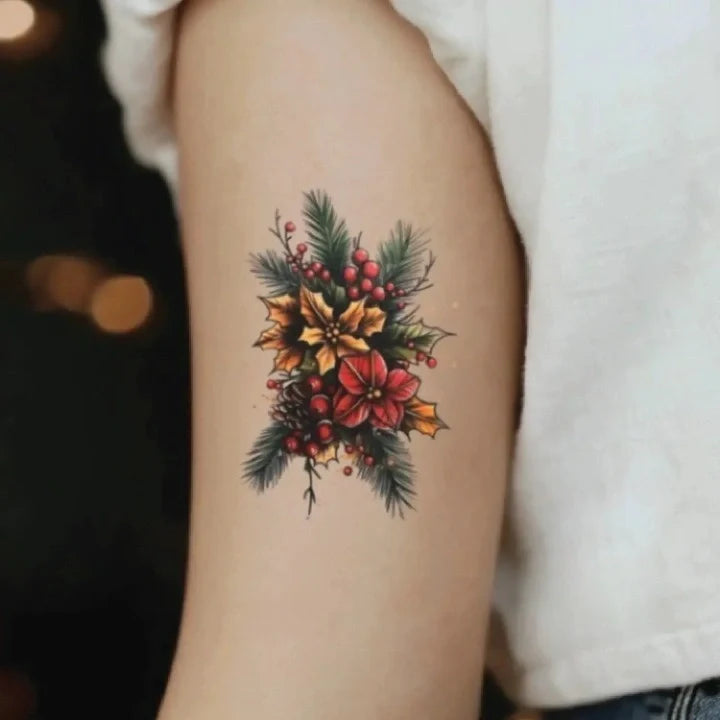 traditional christmas ornament bicep temporary tattoo idea design