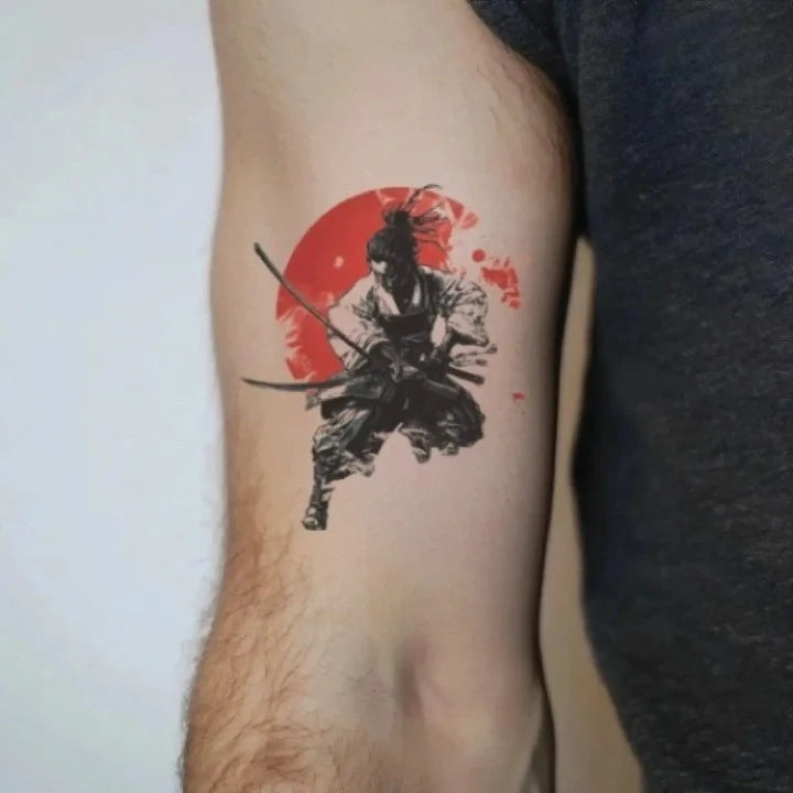 japanese samurai bicep temporary tattoo idea design