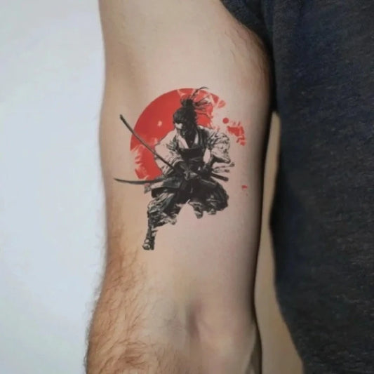 japanese samurai bicep temporary tattoo idea design