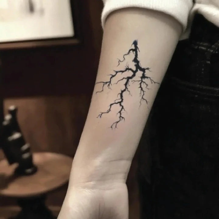 realistic lightning forearm temporary tattoo idea design