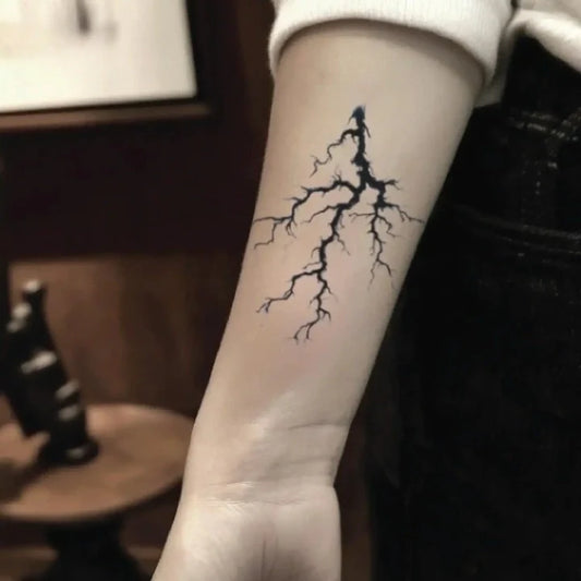 realistic lightning forearm temporary tattoo idea design