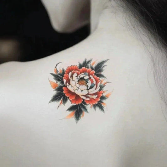 japanese peony flower shoulder temporary tattoo idea design