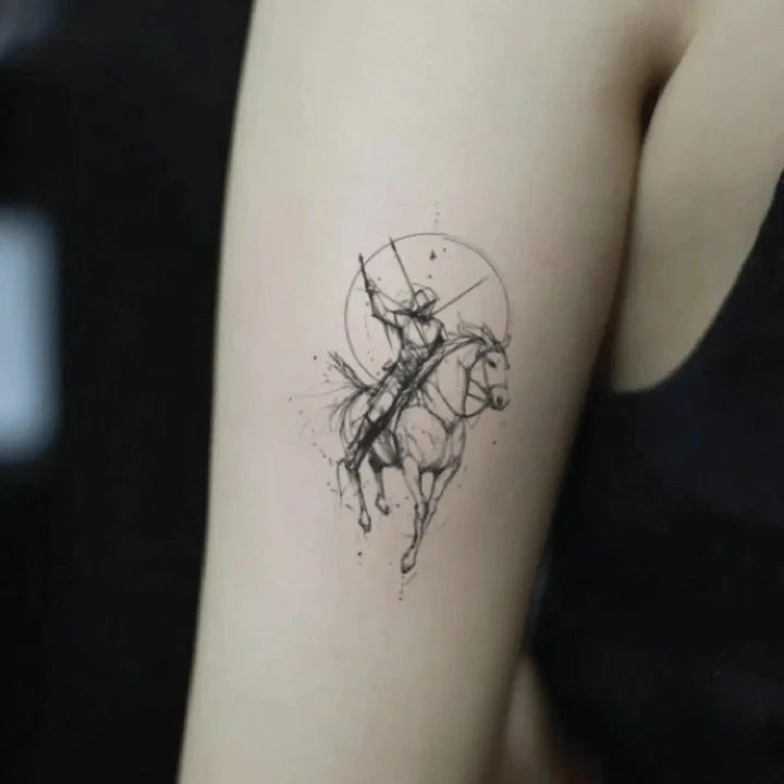 sketchy sagittarius zodiac bicep temporary tattoo idea design
