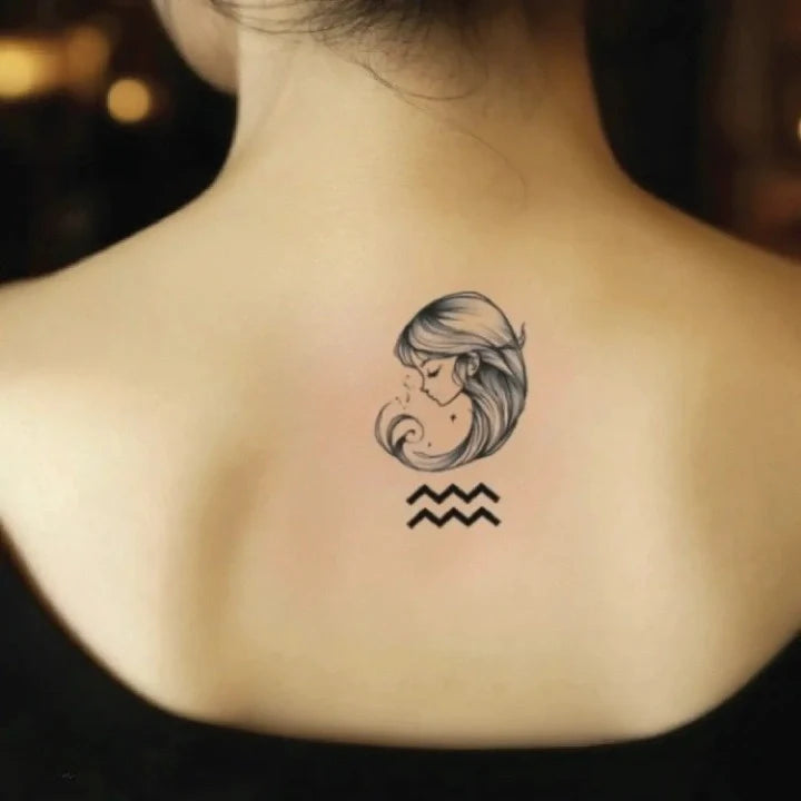 zodiac aquarius symbol astrology neck temporary tattoo idea design