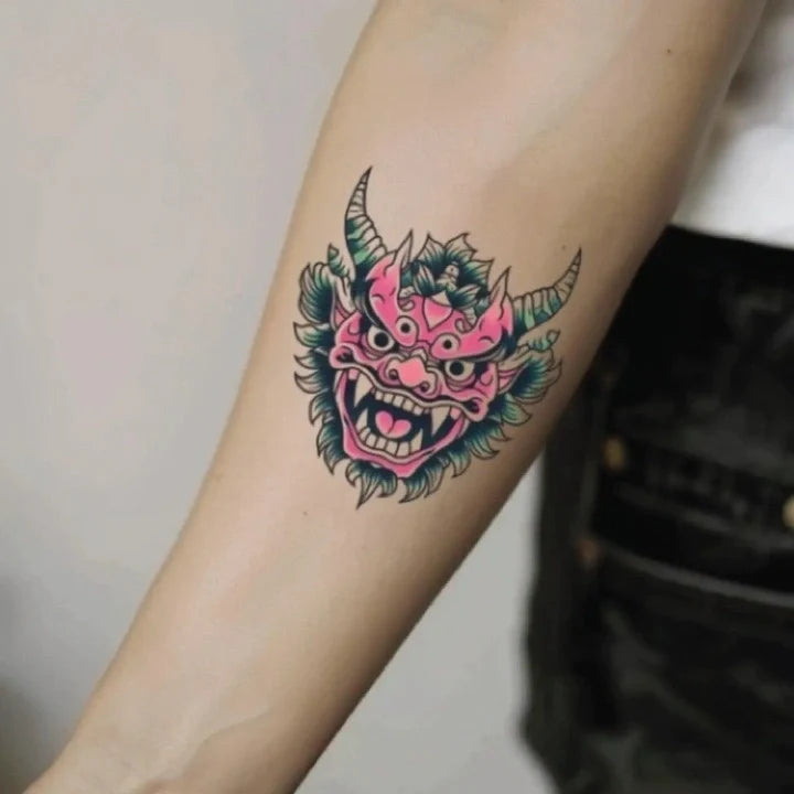 japanese demon forearm temporary tattoo idea design