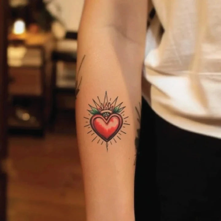 traditional sacred heart forearm temporary tattoo idea design