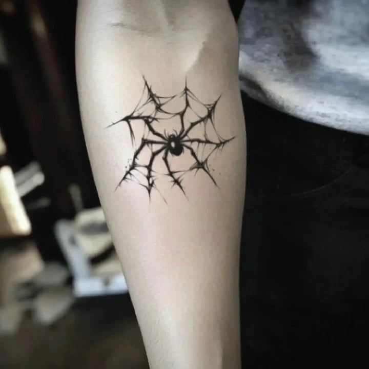 spider web forearm temporary tattoo idea design