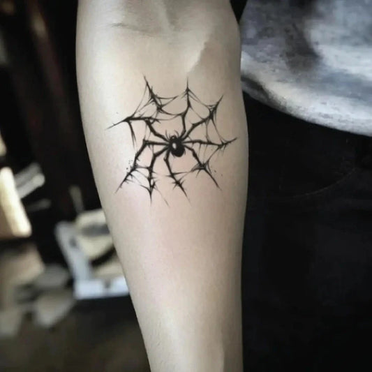 spider web forearm temporary tattoo idea design