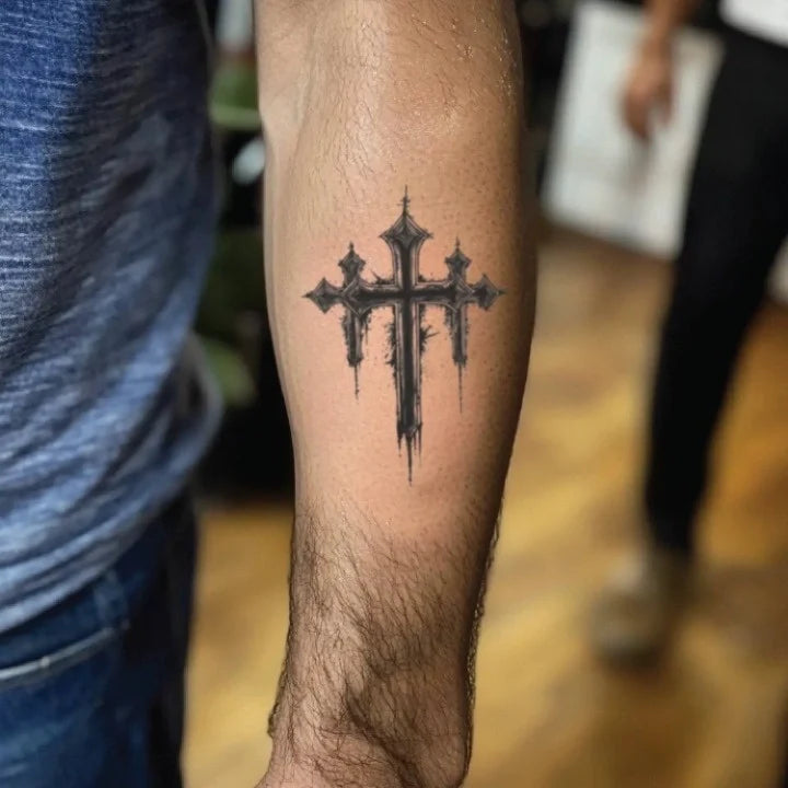 gothic 3 cross forearm temporary tattoo idea design