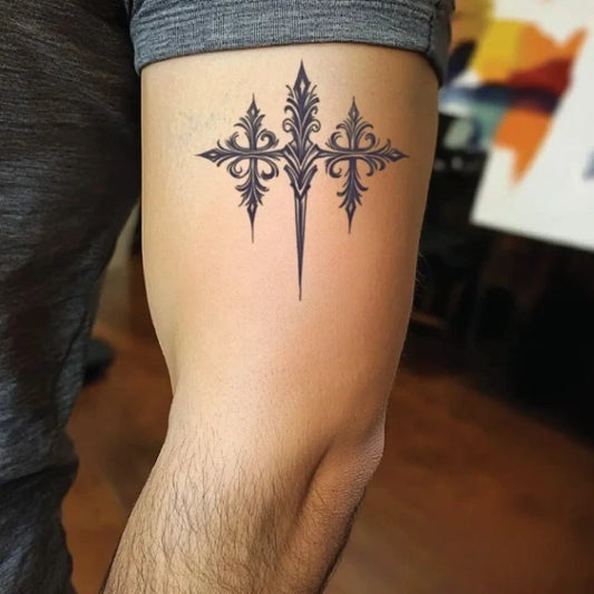 tribal 3 cross bicep temporary tattoo idea design