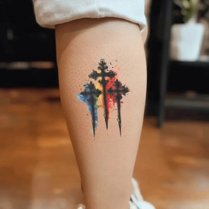 watercolor 3 cross leg temporary tattoo idea design