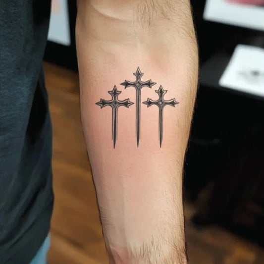 3 cross outline forearm temporary tattoo idea design