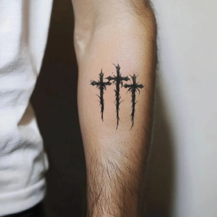 sketch 3 cross forearm temporary tattoo idea design