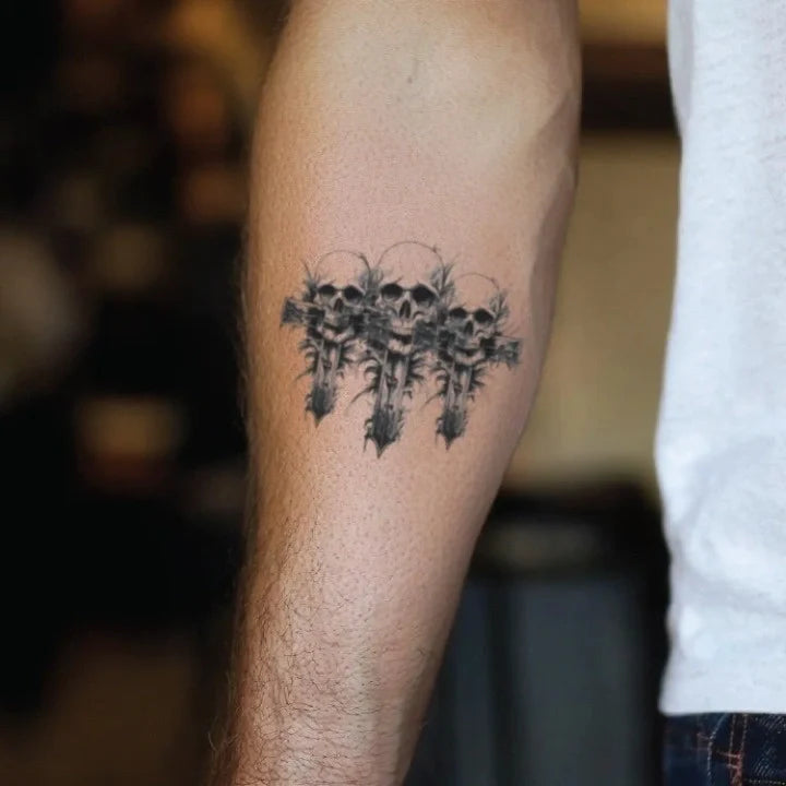 skull 3 cross forearm temporary tattoo idea design