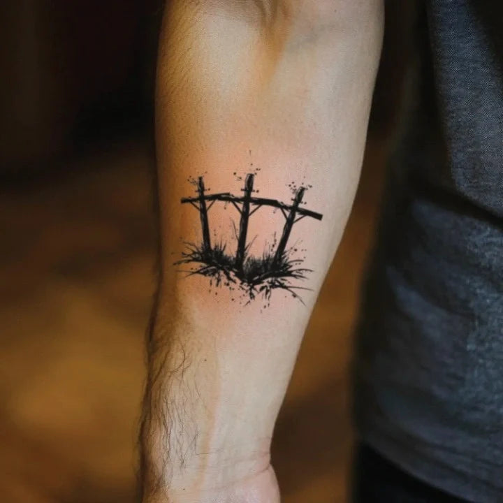 pencil art 3 cross forearm temporary tattoo idea design