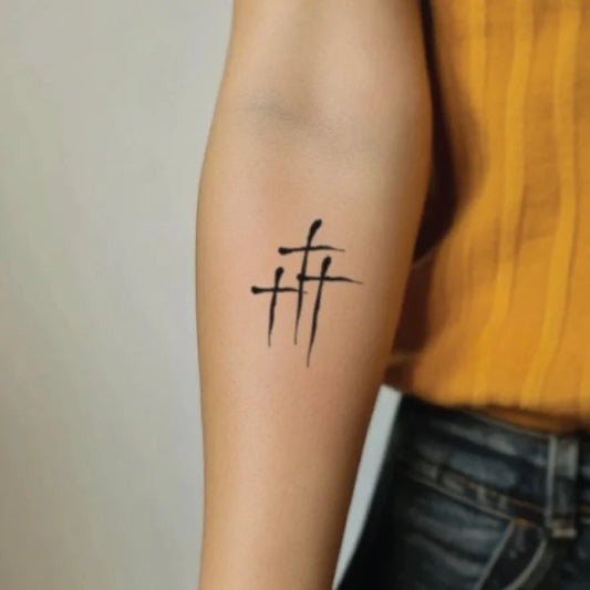 minimalist 3 cross forearm temporary tattoo idea design