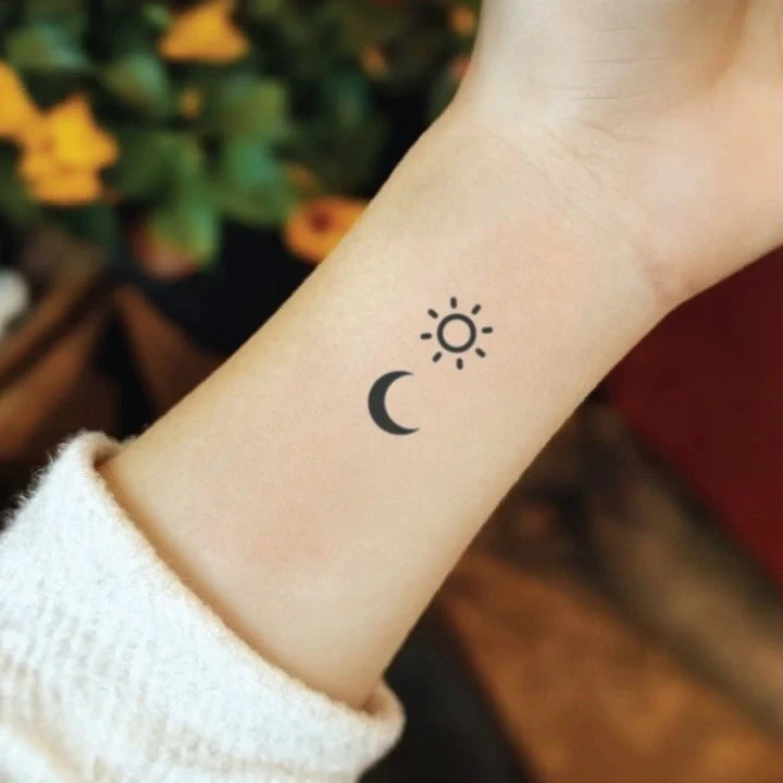simple small sun and moon wrist temporary tattoo idea design