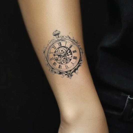 time clock forearm temporary tattoo idea design