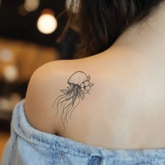jellyfish flower shoulder temporary tattoo idea design