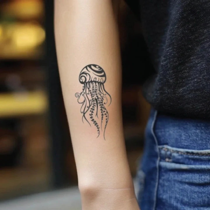 tribal jellyfish forearm temporary tattoo idea design