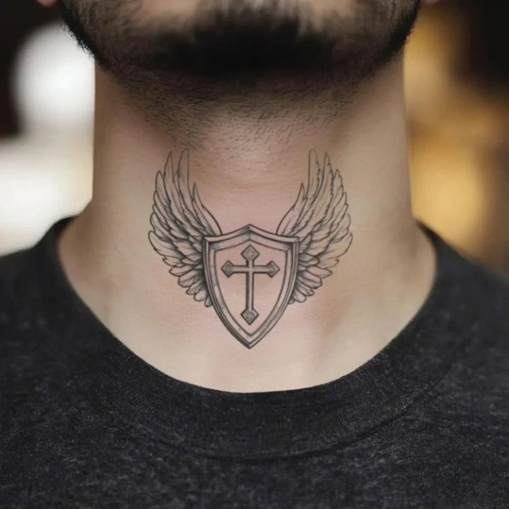 st michael shield throat temporary tattoo idea design