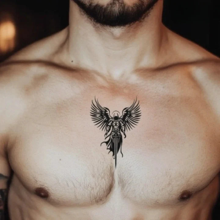 simple st michael symbol chest temporary tattoo idea design