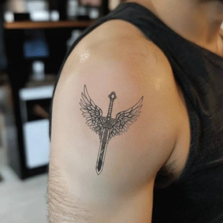 st michael sword bicep temporary tattoo idea design