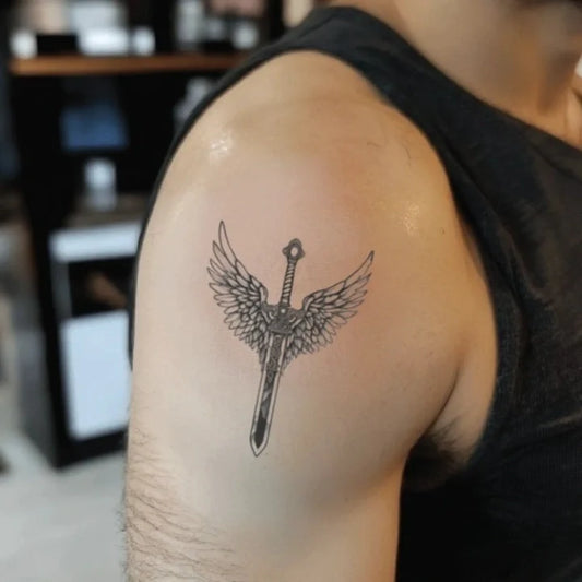 st michael sword bicep temporary tattoo idea design