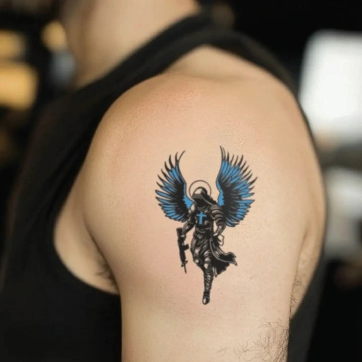 st michael police bicep temporary tattoo idea design