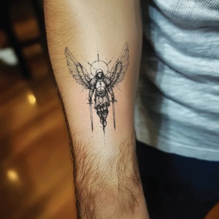 st michael the archangel forearm temporary tattoo idea design