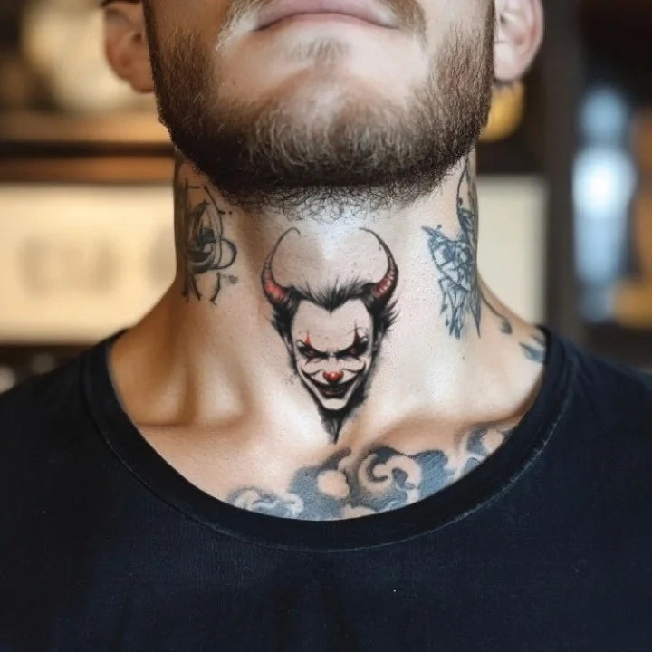 evil joker throat temporary tattoo idea design