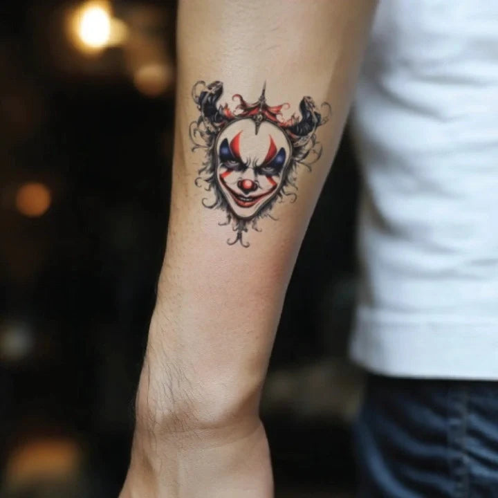joker mask forearm temporary tattoo idea design