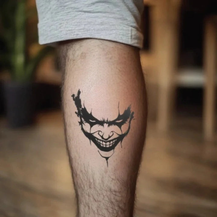 joker outline leg temporary tattoo idea design