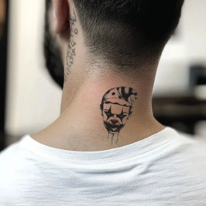 killer joker clown neck temporary tattoo idea design