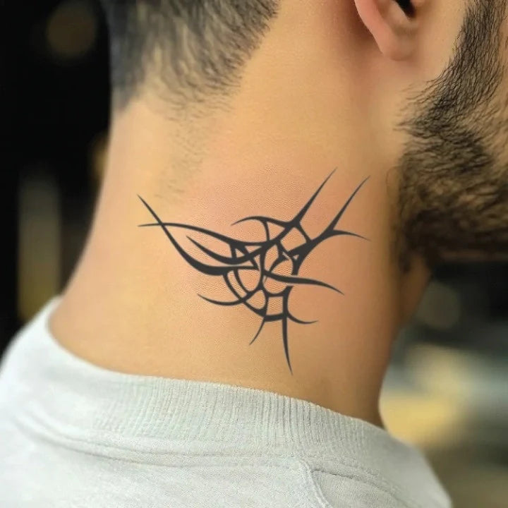simple cyber sigilism neck neck temporary tattoo idea design