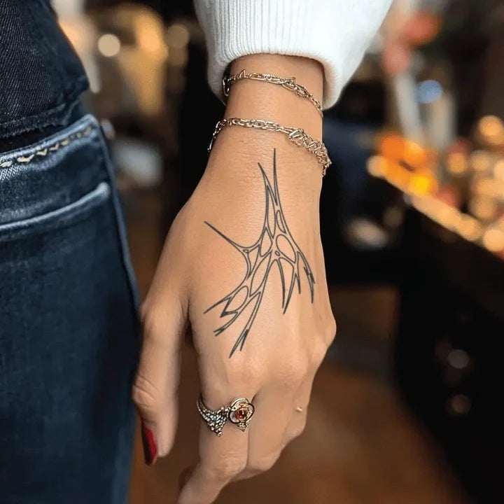 simple cyber sigilism hand hand temporary tattoo idea design