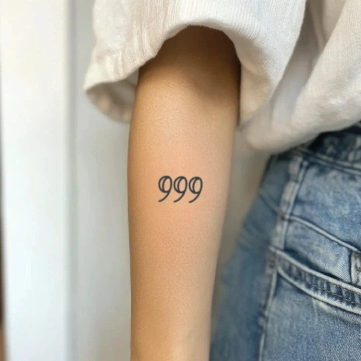 999 angel number forearm temporary tattoo idea design