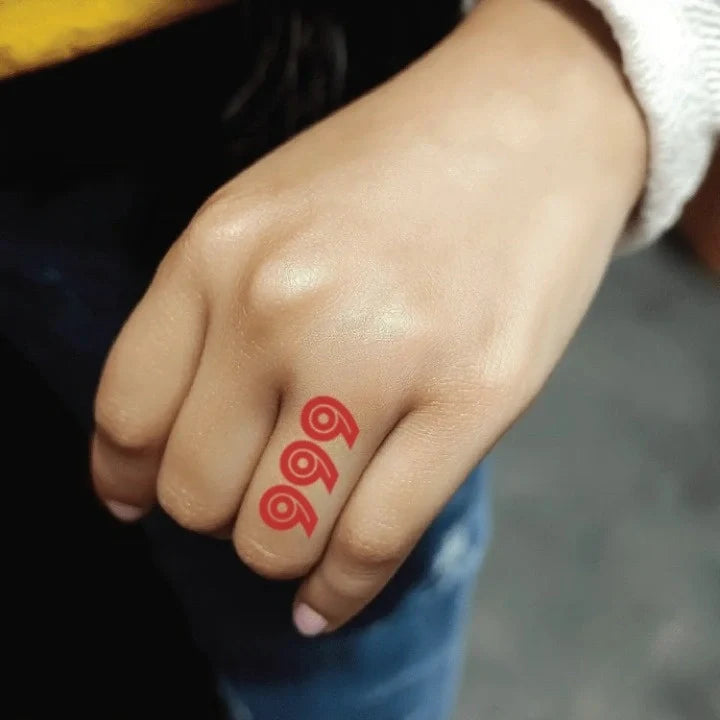 red 999 finger temporary tattoo idea design